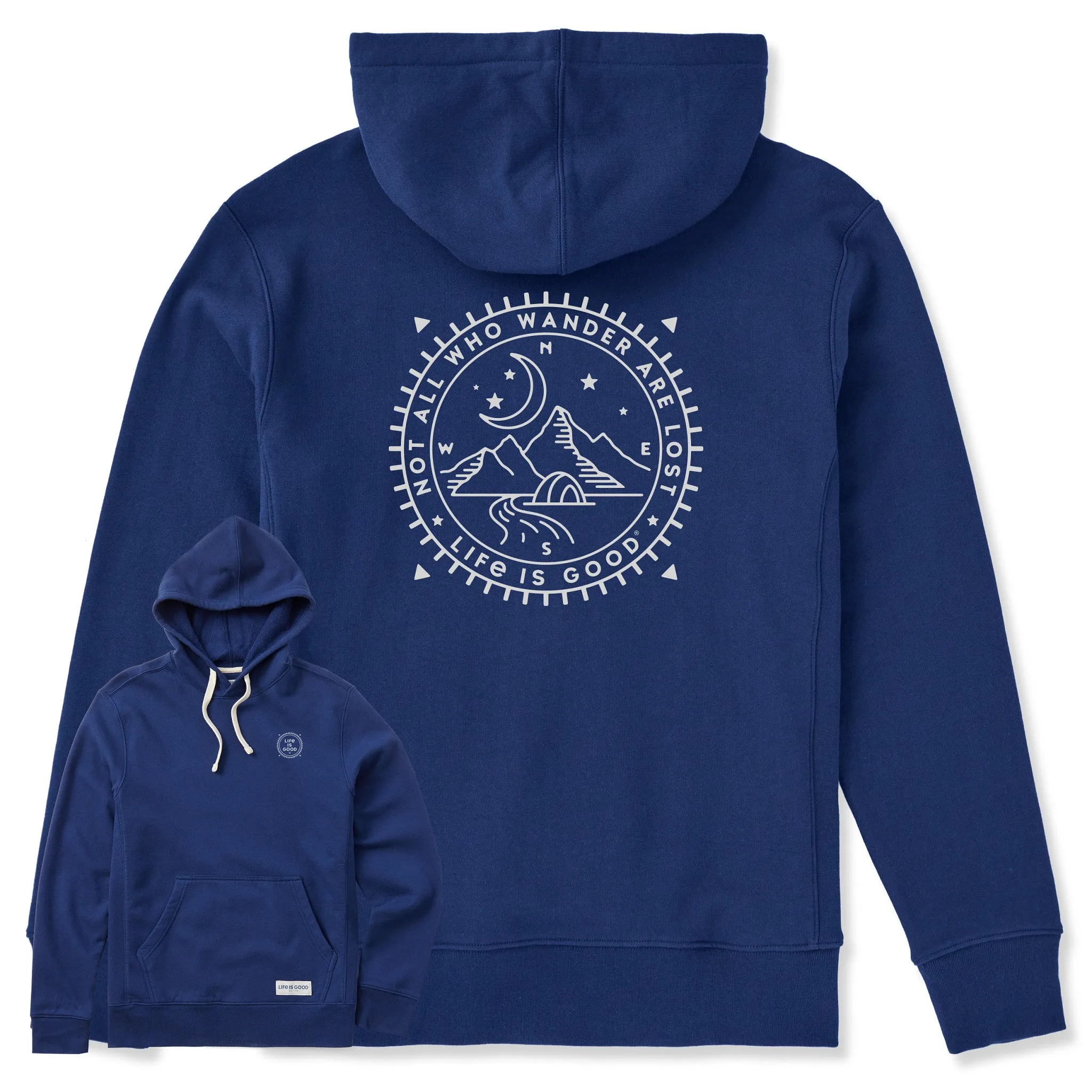 Men's Wander Compass Camp Simply True Fleece Hoodie sold by Life is Good