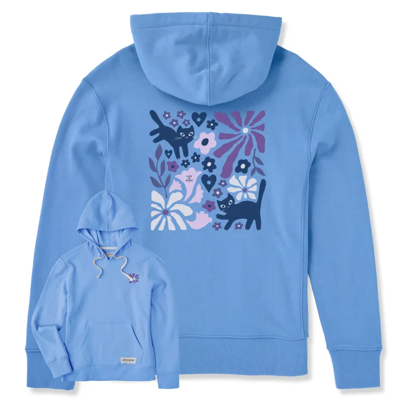Women's Cats in Flower Field Simply True Fleece Hoodie sold by Life is Good