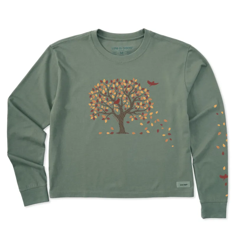 Women's Autumn Tree Leaves Long Sleeve Crusher Boxy Tee sold by Life is Good