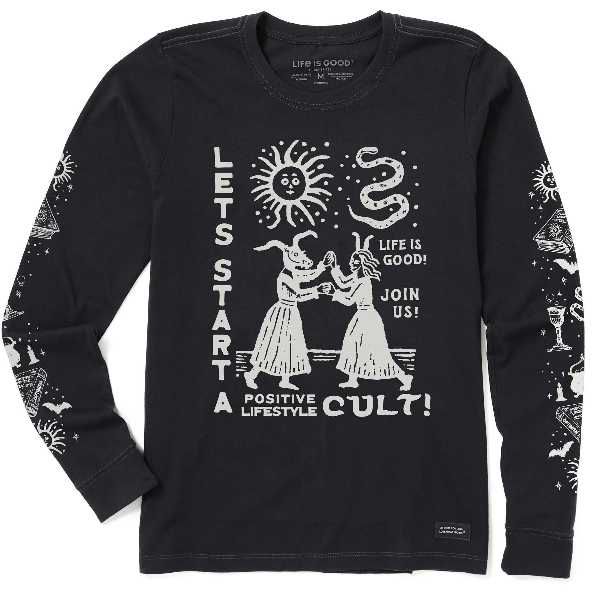 Women's Let's Start a Cult Long Sleeve Crusher Tee sold by Life is Good