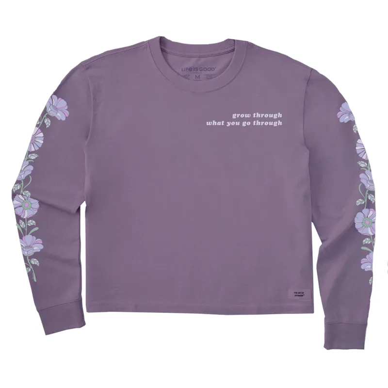 Women's Grow Through Retro Flowers Long Sleeve Crusher Boxy Tee sold by Life is Good