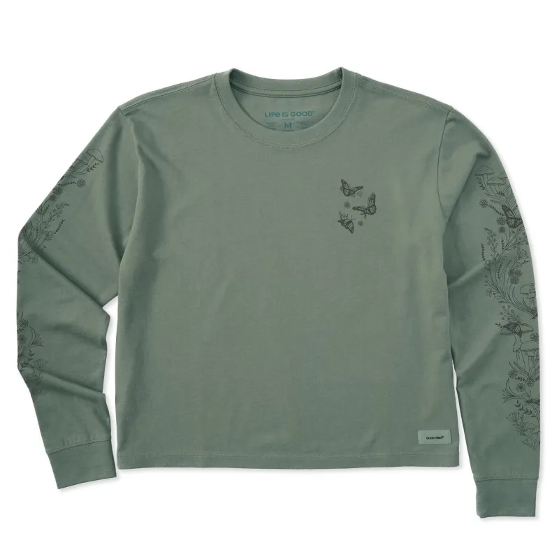 Women's Linework Butterfly Trio Long Sleeve Crusher Boxy Tee made by Life is Good