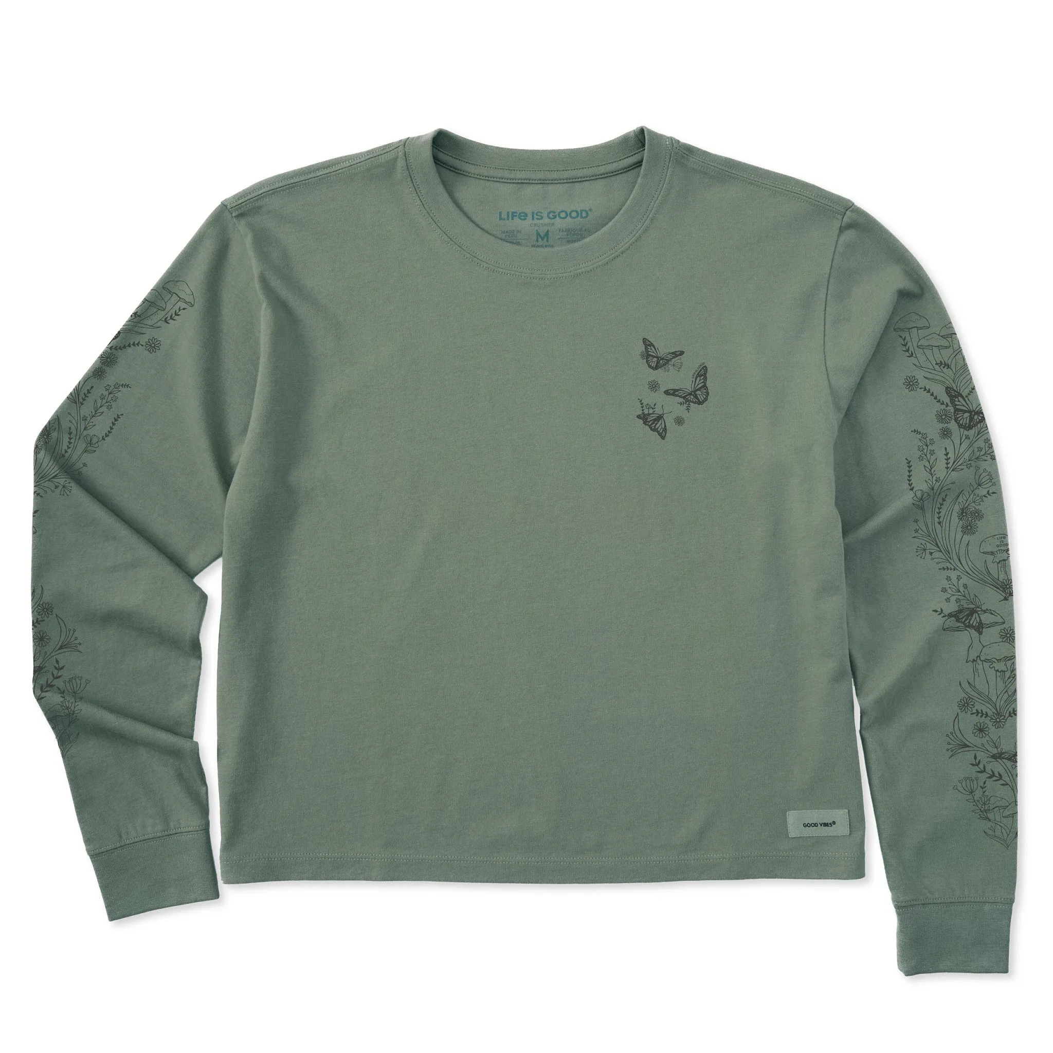 Women's Linework Butterfly Trio Long Sleeve Crusher Boxy Tee sold by Life is Good