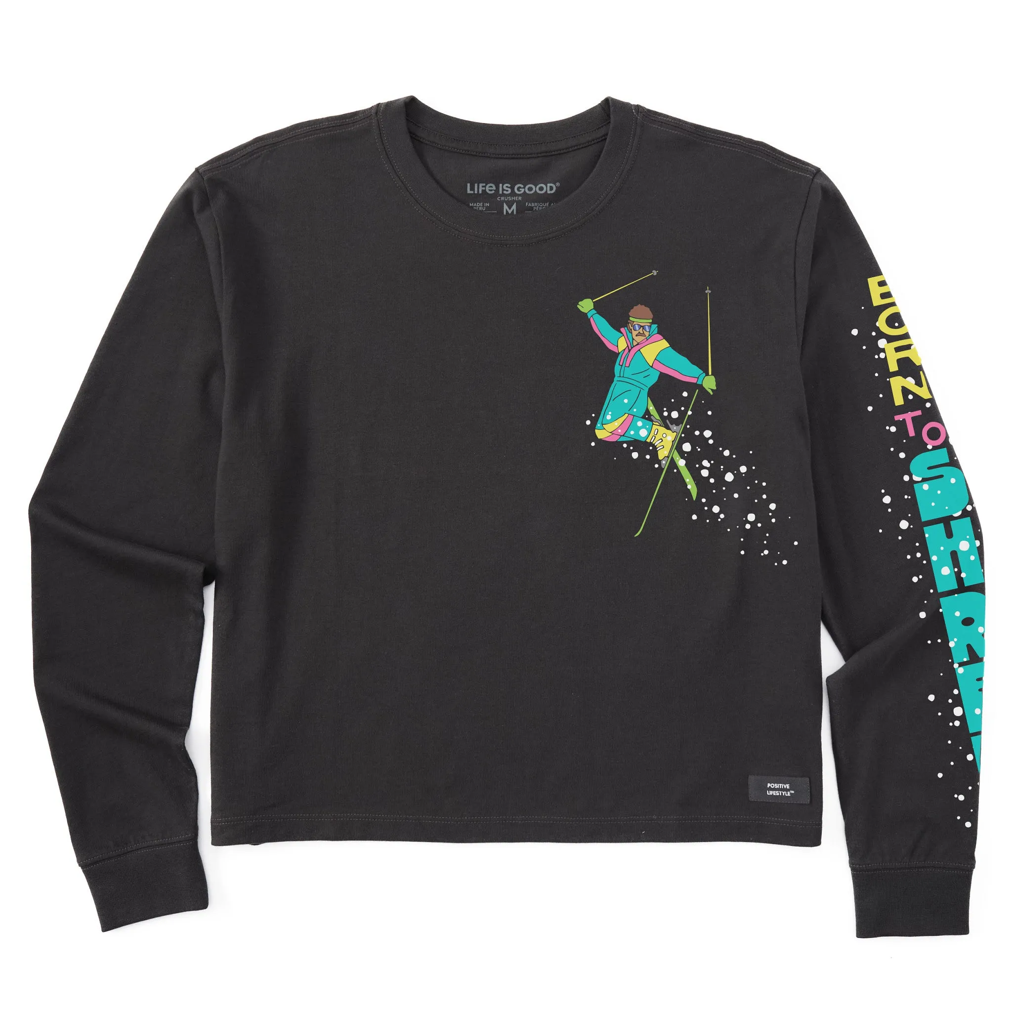 Women's Born to Shred Skiier Long Sleeve Crusher Boxy Tee sold by Life is Good