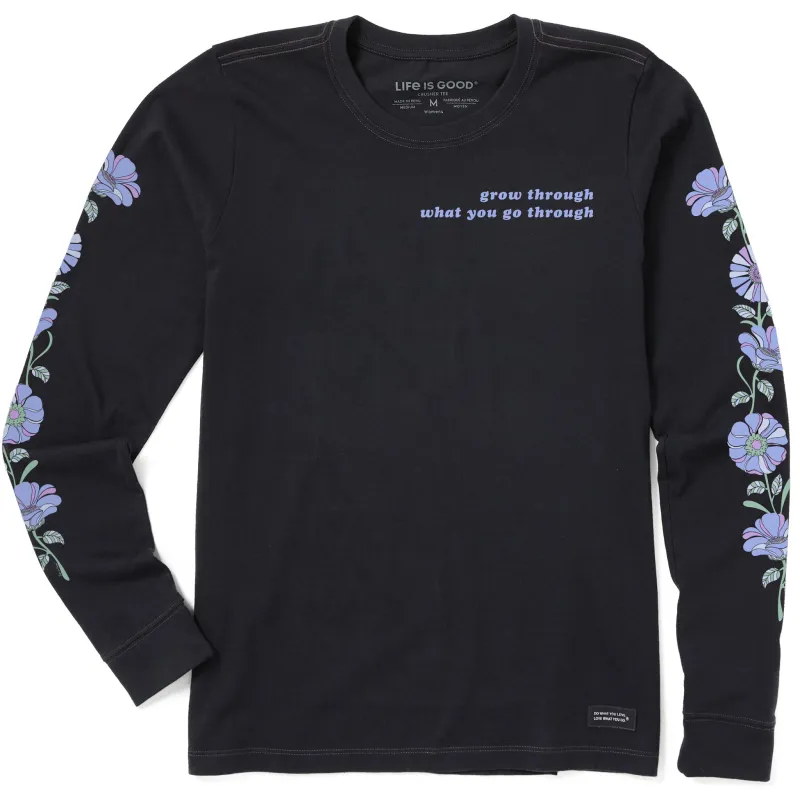 Women's Grow Through Retro Flowers Long Sleeve Crusher Tee sold by Life is Good