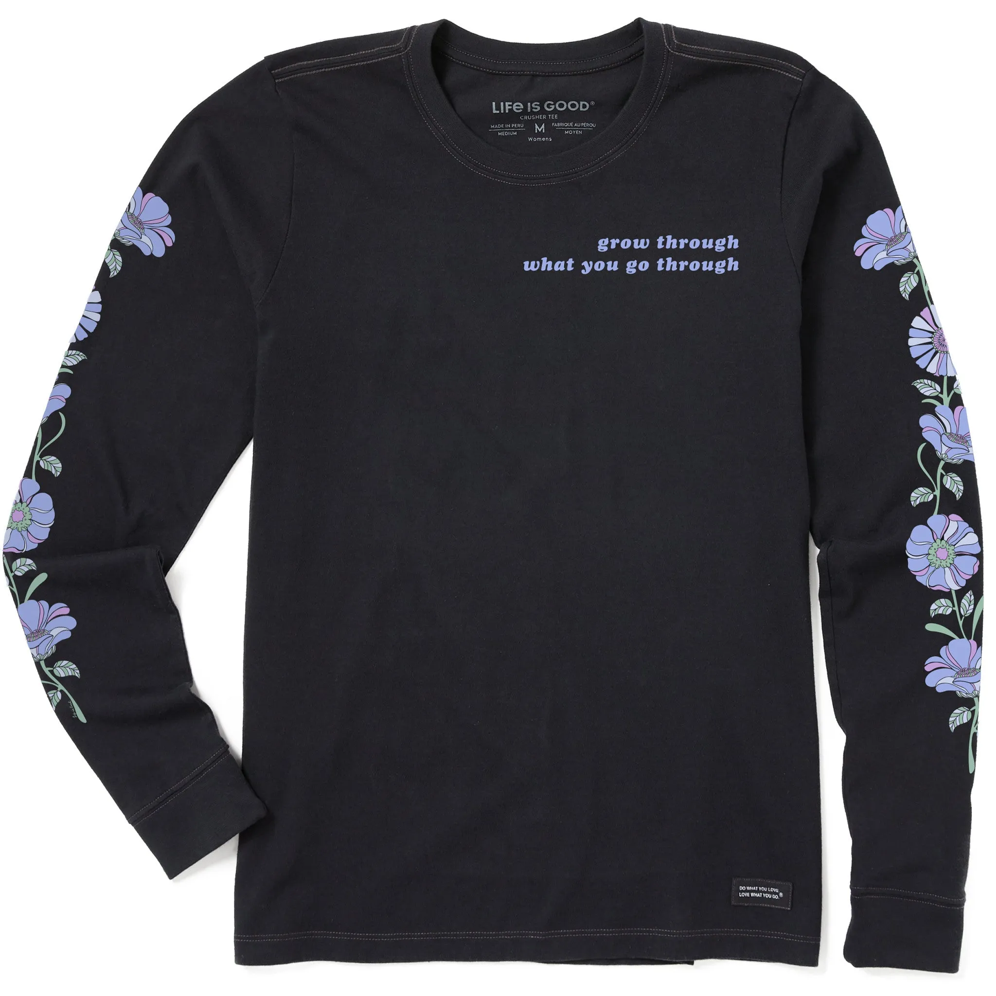 Women's Grow Through Retro Flowers Long Sleeve Crusher Tee sold by Life is Good
