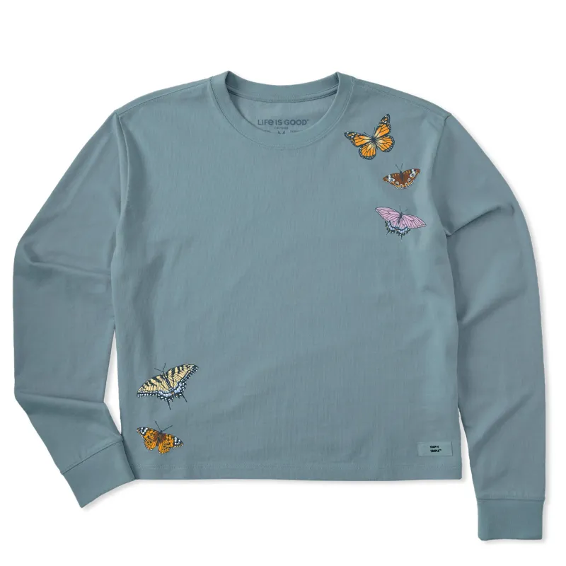 Women's Butterfly Landing Long Sleeve Crusher Boxy Tee sold by Life is Good