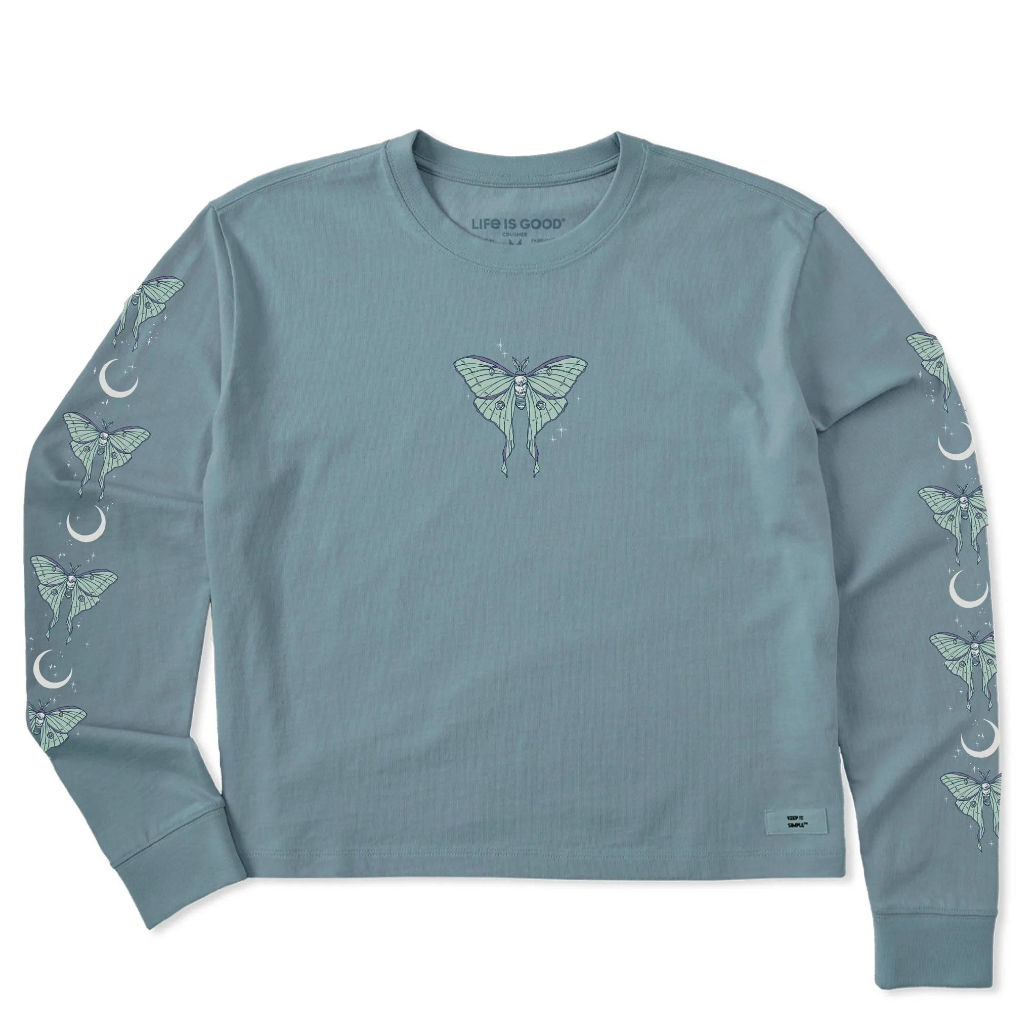 Women's Celestial Luna Moth Long Sleeve Crusher Boxy Tee sold by Life is Good