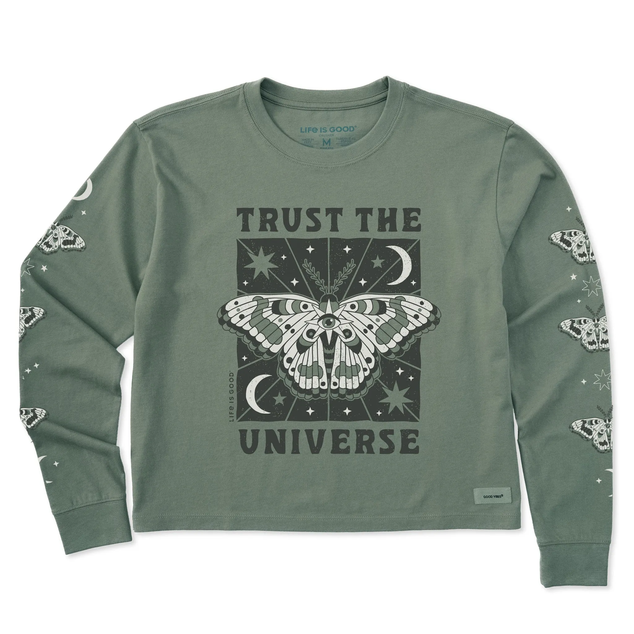 Women's Trust the Universe Moth Long Sleeve Crusher Boxy Tee sold by Life is Good product image thumbnail 4