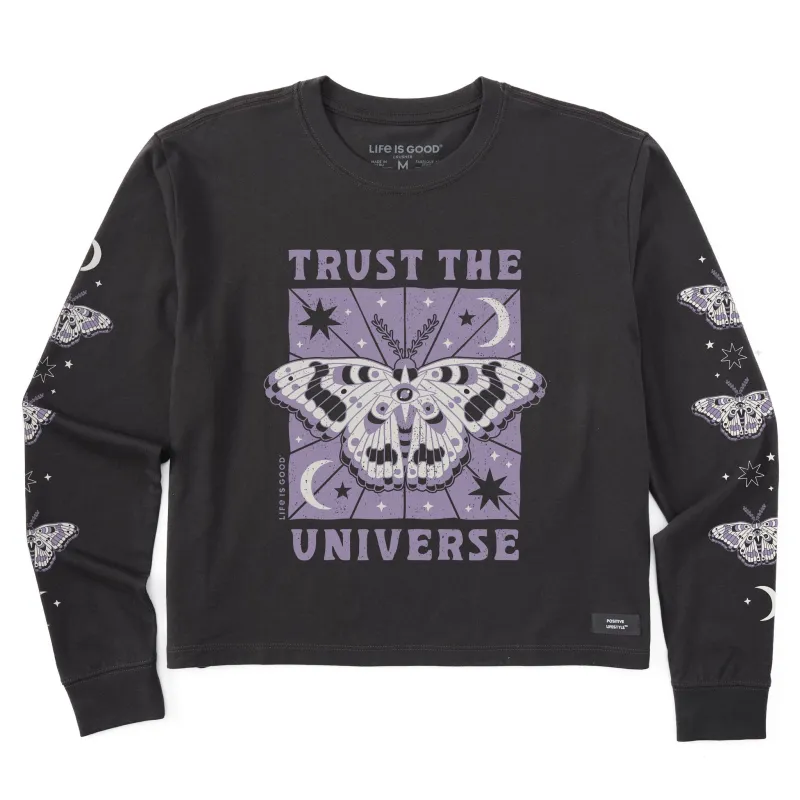 Women's Trust the Universe Moth Long Sleeve Crusher Boxy Tee sold by Life is Good