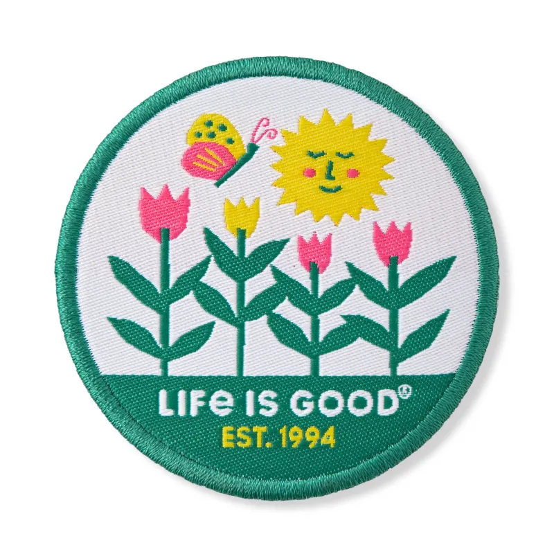 Adult Unisex Sunny Butterfly Garden Woven Patch sold by Life is Good