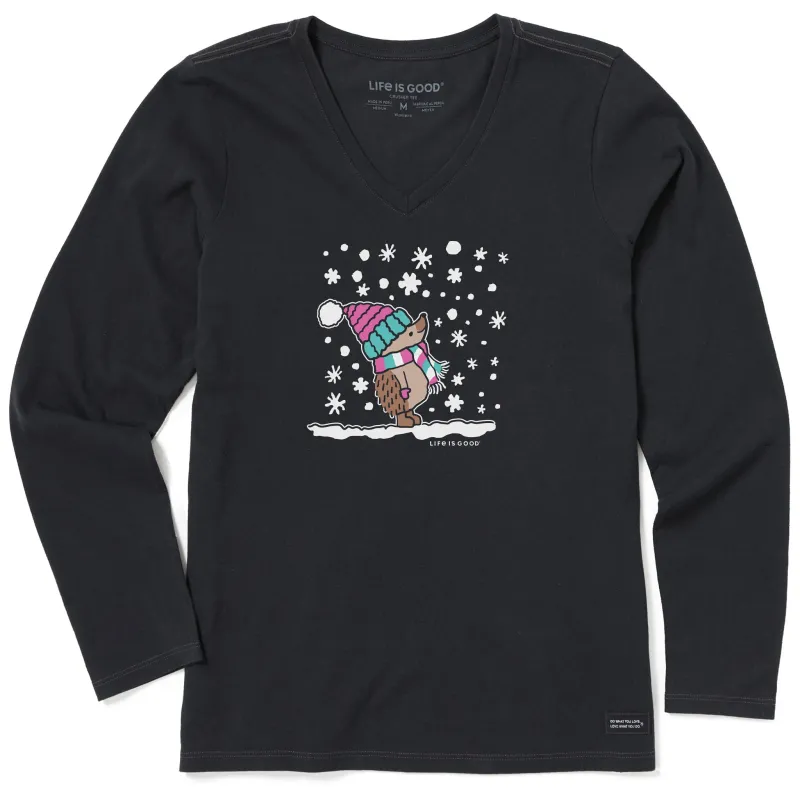 Women's Cozy Hedgehog Long Sleeve Crusher Vee sold by Life is Good