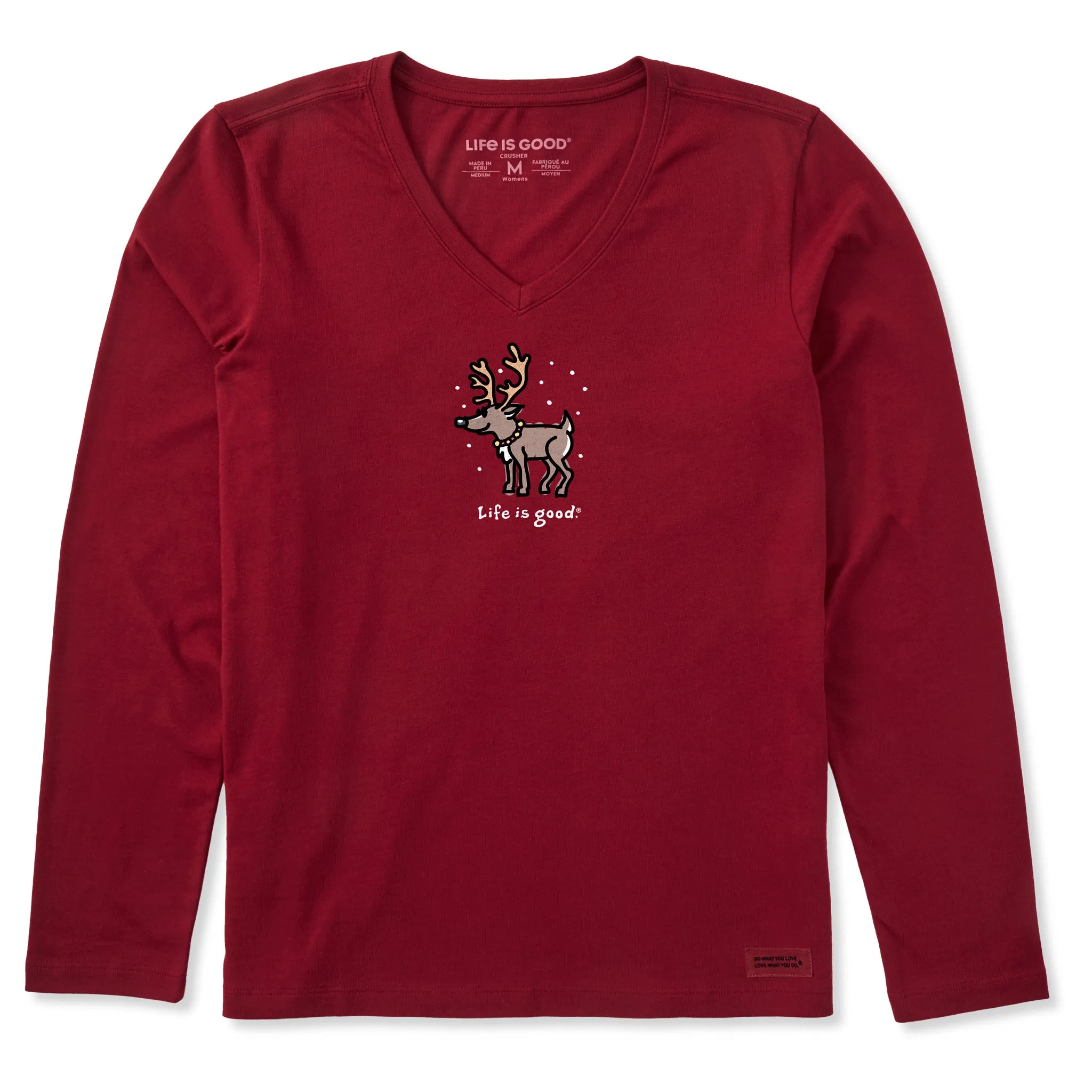 Women's Snowy Reindeer Long Sleeve Crusher Vee sold by Life is Good