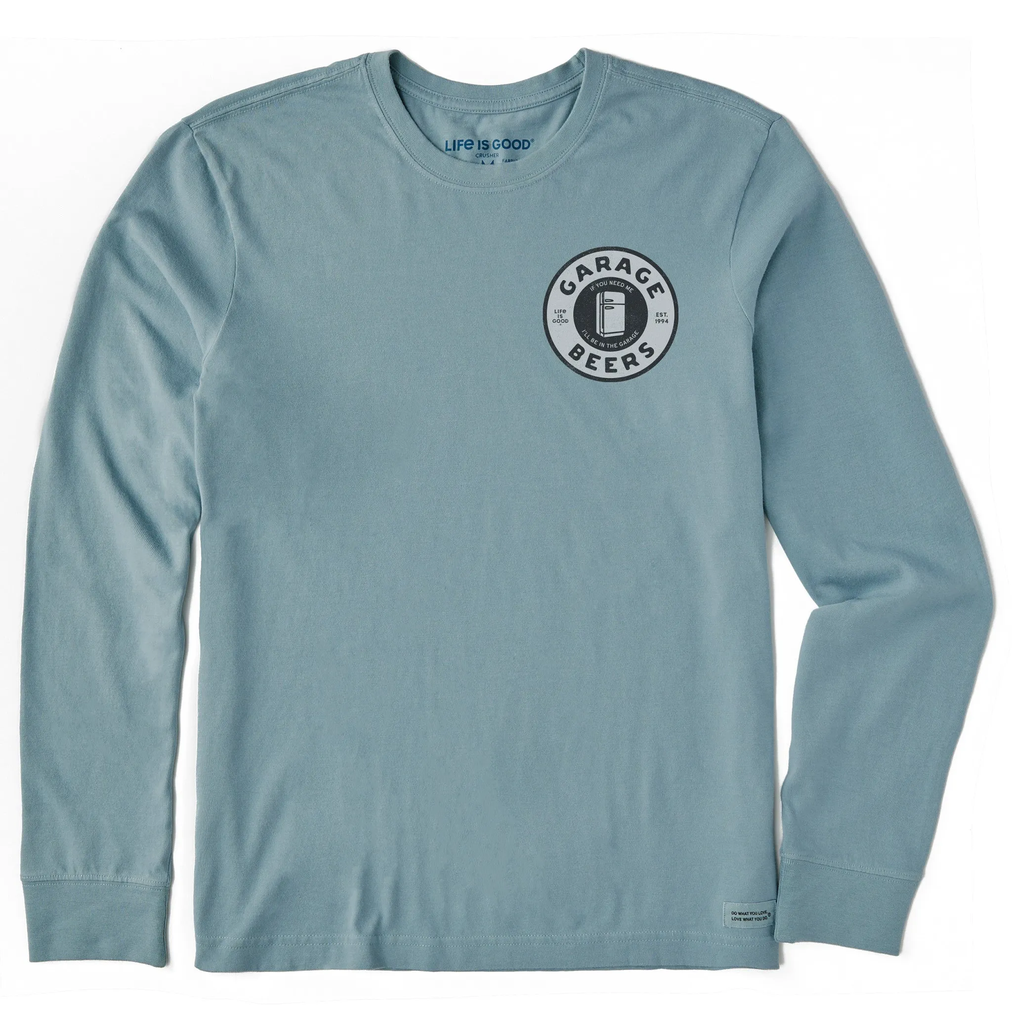 Men's Garage Beers Stamp Long Sleeve Crusher Tee sold by Life is Good