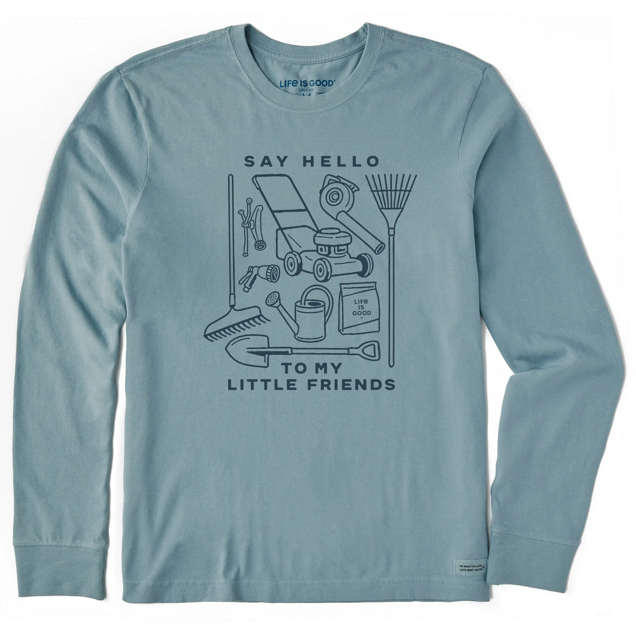 Men's Say Hello to my Little Yardwork Friends Long Sleeve Crusher Tee sold by Life is Good