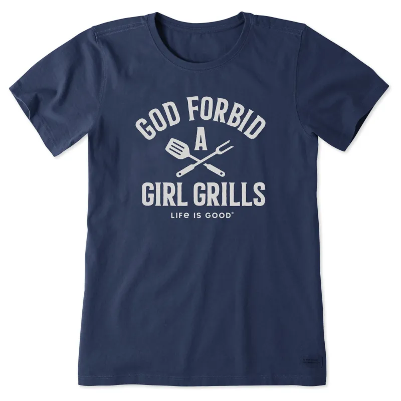 Women's God Forbid A Girl Grills Short Sleeve Crusher Tee sold by Life is Good