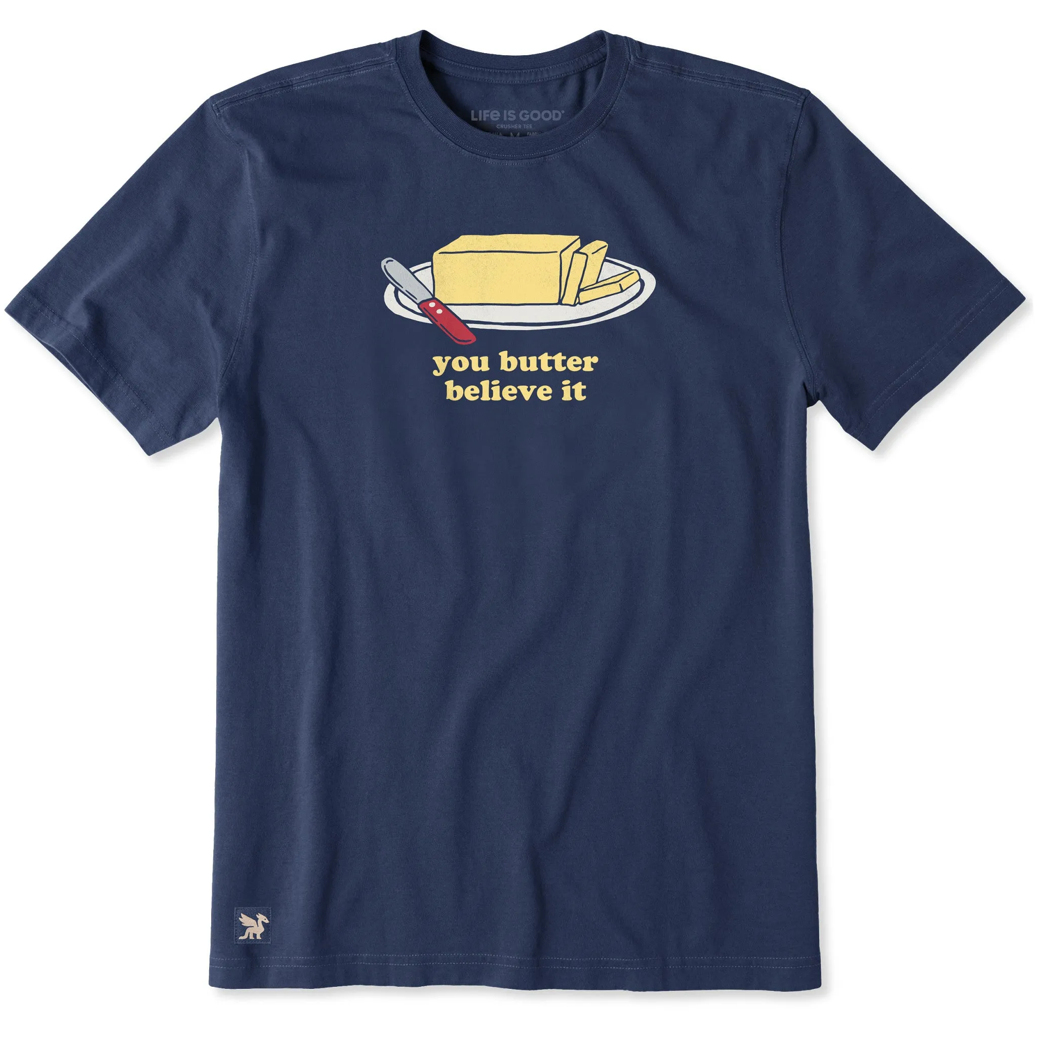 Men's You Butter Believe It Short Sleeve Crusher Tee sold by Life is Good