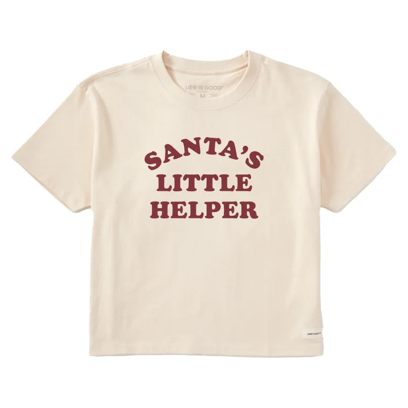 Women's Santa's Little Helper Arch Short Sleeve Crusher Boxy Tee sold by Life is Good