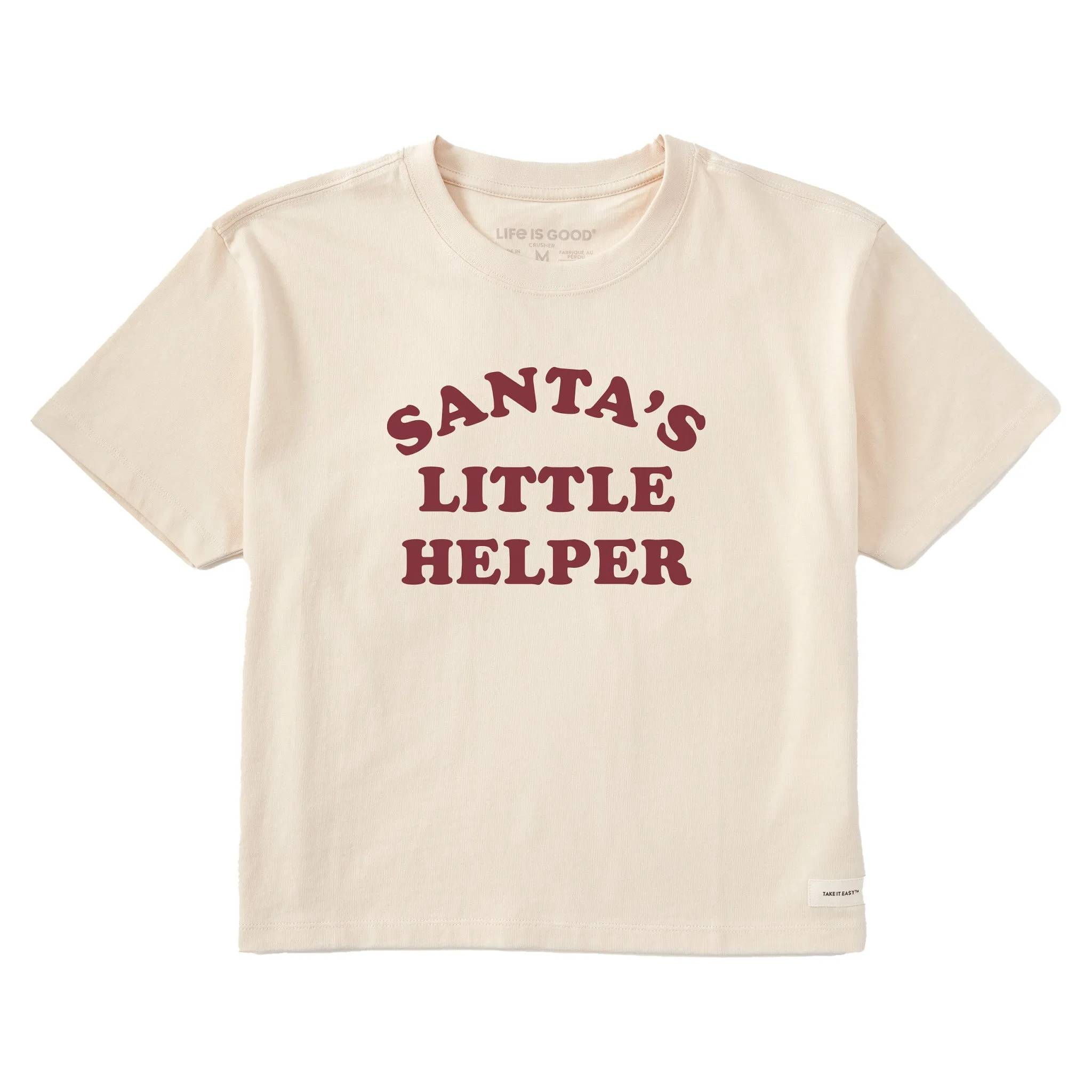 Women's Santa's Little Helper Arch Short Sleeve Crusher Boxy Tee sold by Life is Good