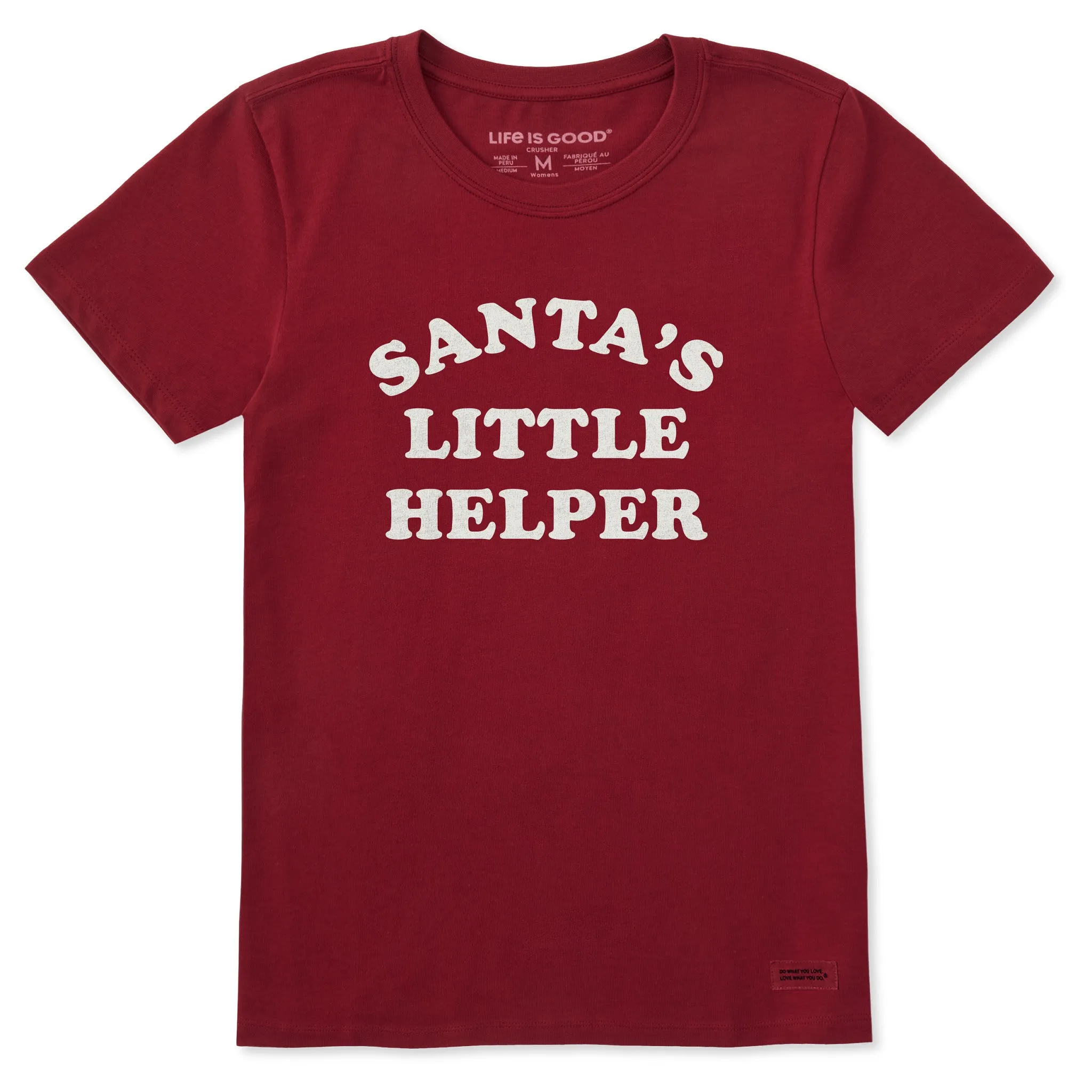 Women's Santa's Little Helper Arch Short Sleeve Crusher Tee sold by Life is Good