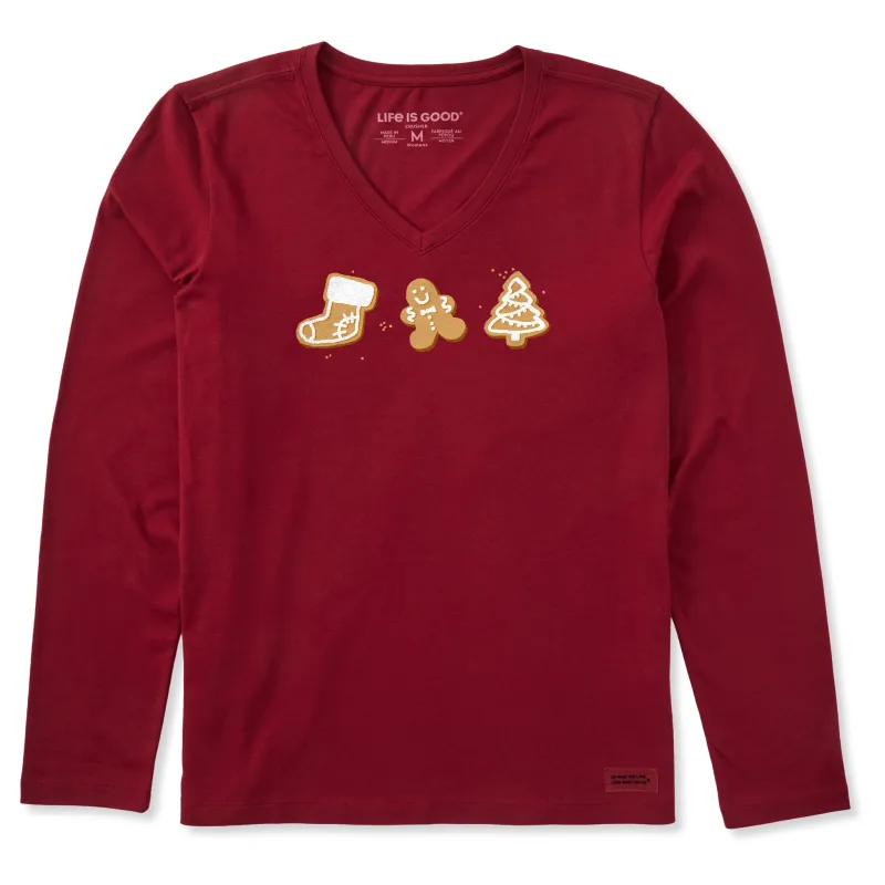 Women's Christmas Cookie Trio Long Sleeve Crusher Vee made by Life is Good