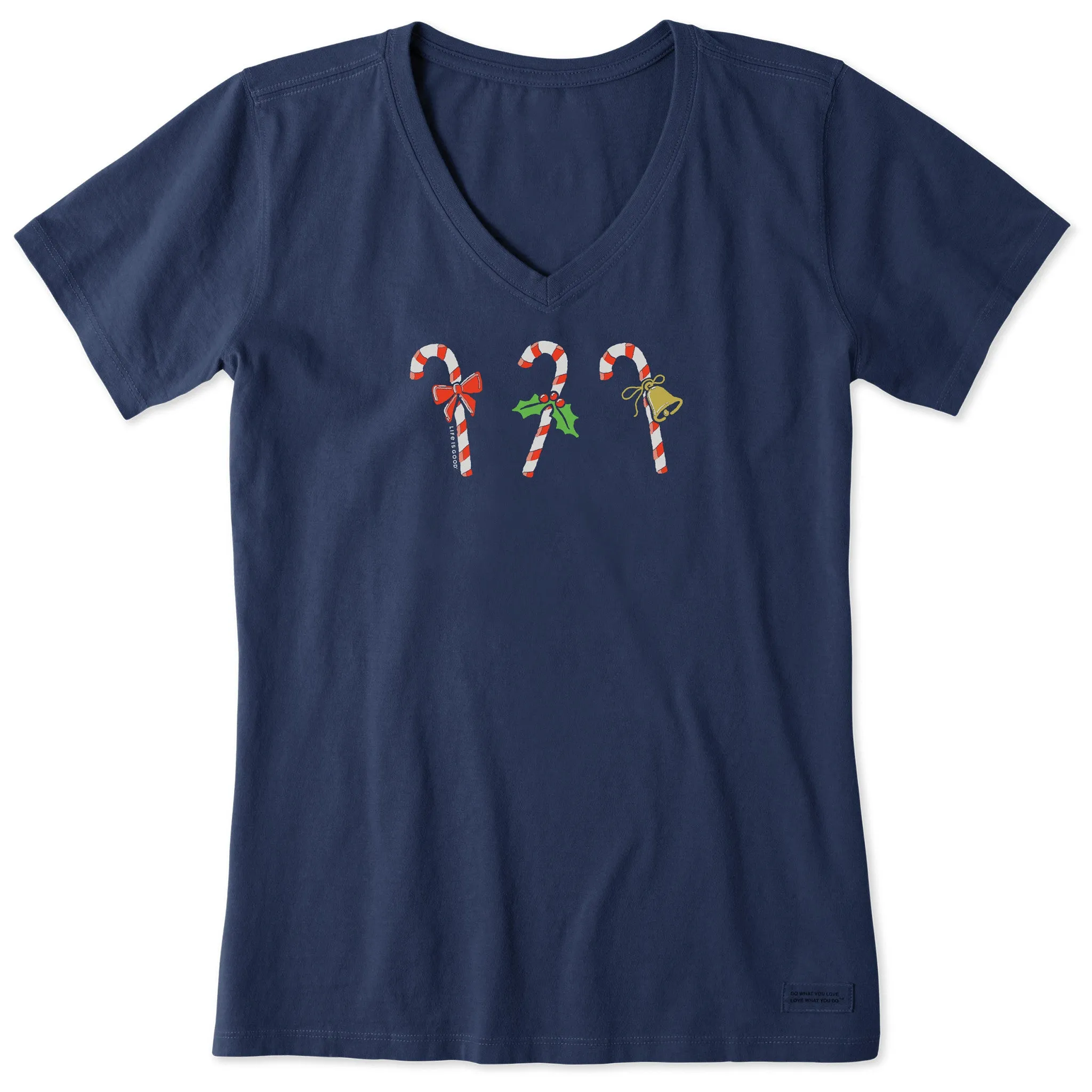 Women's Candy Cane Trio Short Sleeve Crusher Vee sold by Life is Good