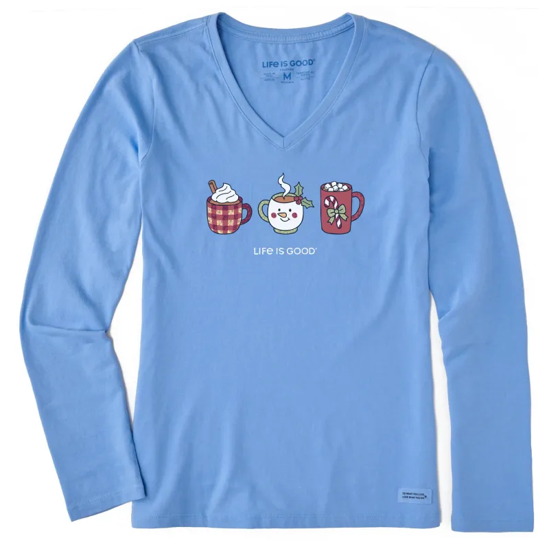 Women's Christmas Mug Trio Long Sleeve Crusher Vee made by Life is Good