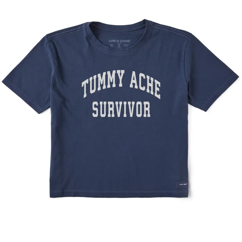 Women's Tummy Ache Survivor Arch Short Sleeve Crusher Boxy Tee sold by Life is Good