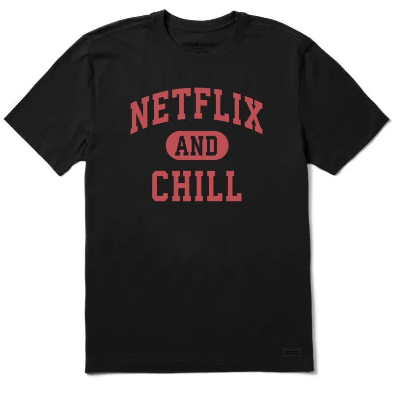 Men's Netflix and Chill Arch Short Sleeve Crusher Tee sold by Life is Good