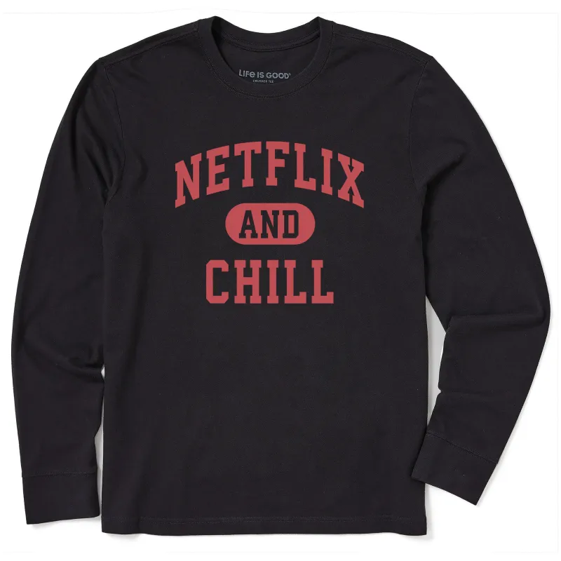 Men's Netflix and Chill Arch Long Sleeve Crusher Tee sold by Life is Good
