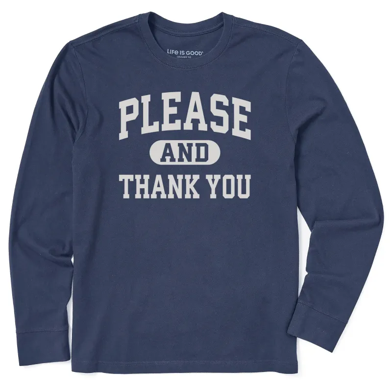Men's Please and Thank You Arch Long Sleeve Crusher Tee sold by Life is Good