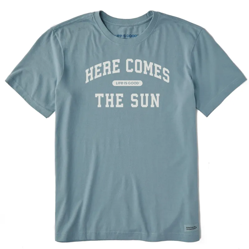 Men's Here Comes Sun Arch Short Sleeve Crusher Tee sold by Life is Good