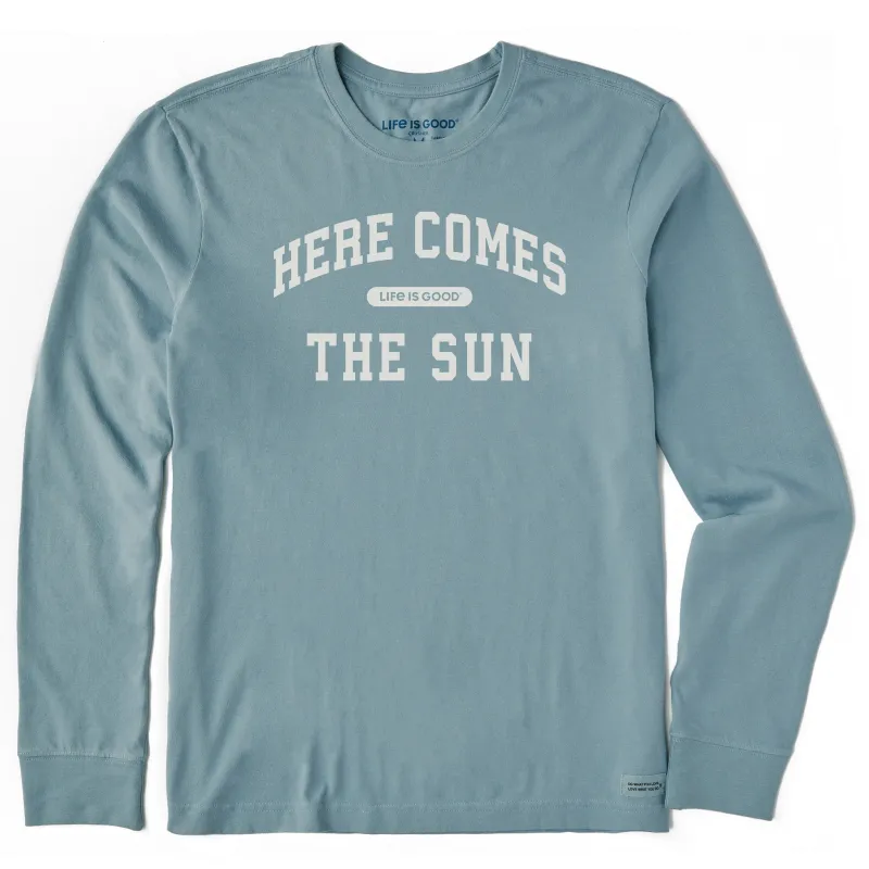 Men's Here Comes Sun Arch Long Sleeve Crusher Tee sold by Life is Good