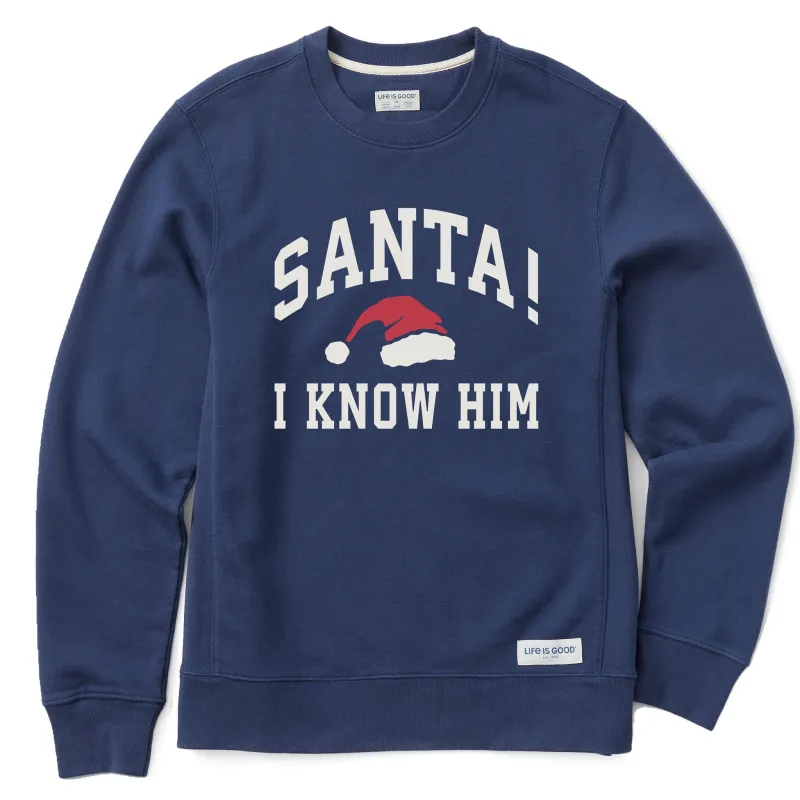Men's Santa! I Know Him Arch Simply True Fleece Crew sold by Life is Good