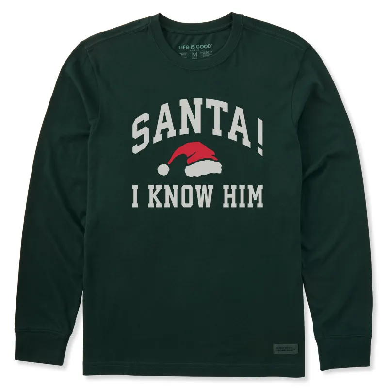 Men's Santa! I Know Him Arch Long Sleeve Crusher Tee sold by Life is Good