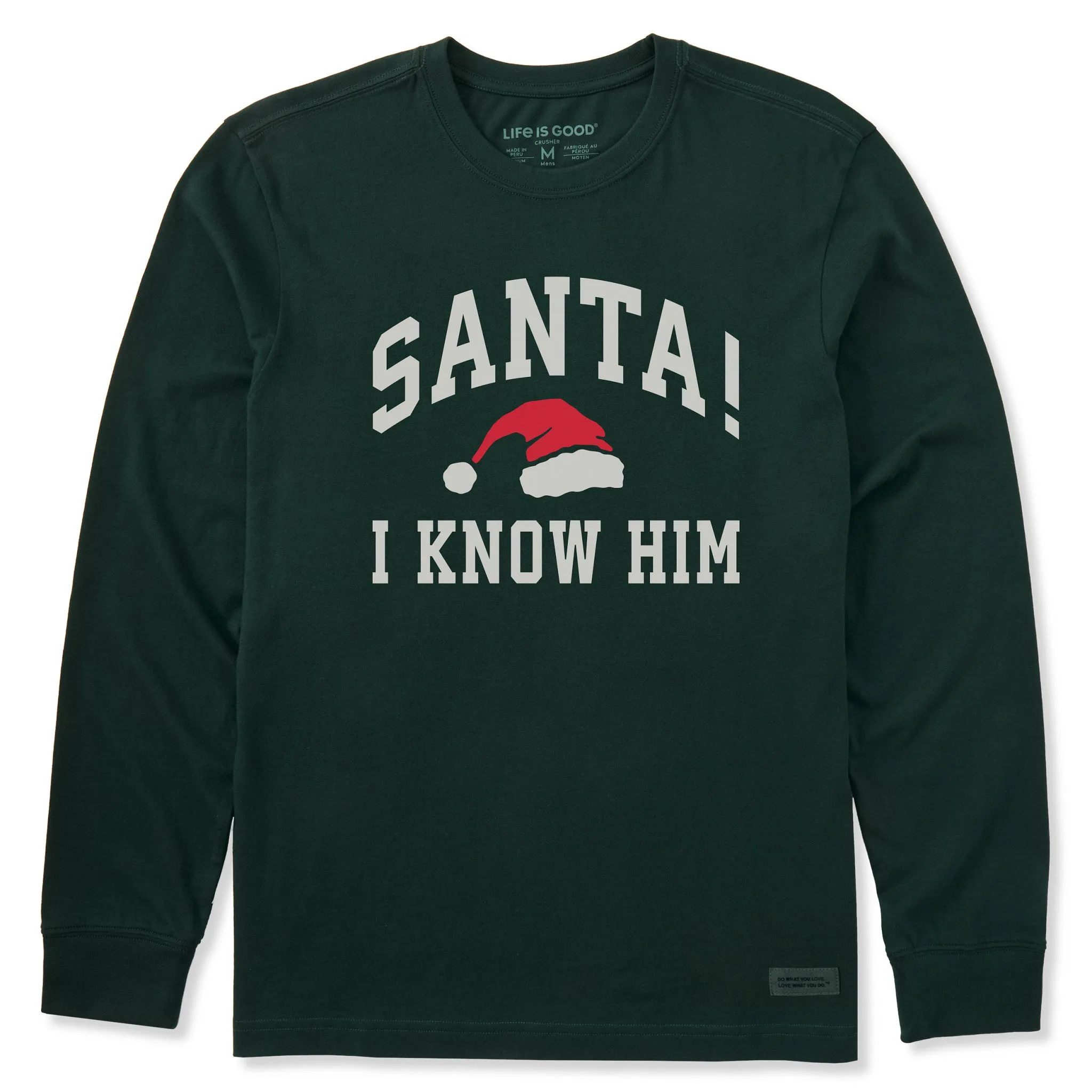 Men's Santa! I Know Him Arch Long Sleeve Crusher Tee sold by Life is Good
