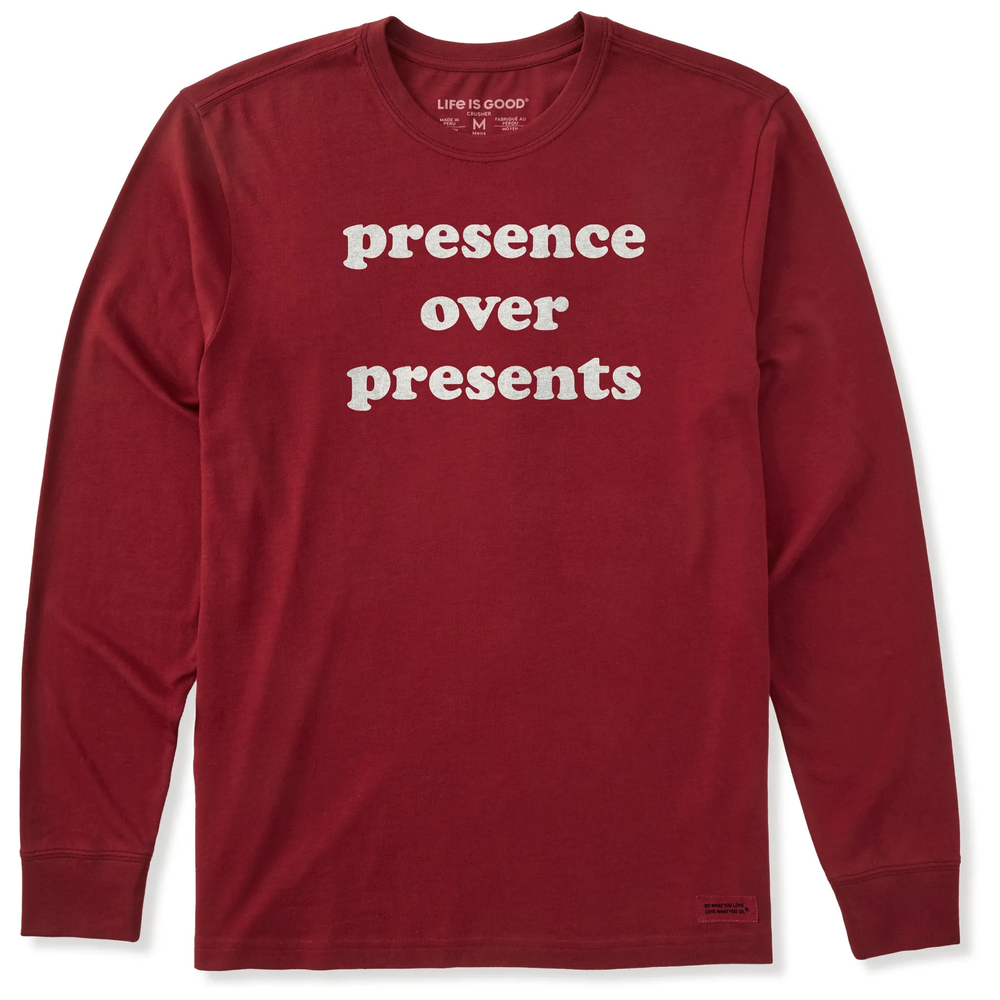 Men's presence over presents Long Sleeve Crusher Tee sold by Life is Good