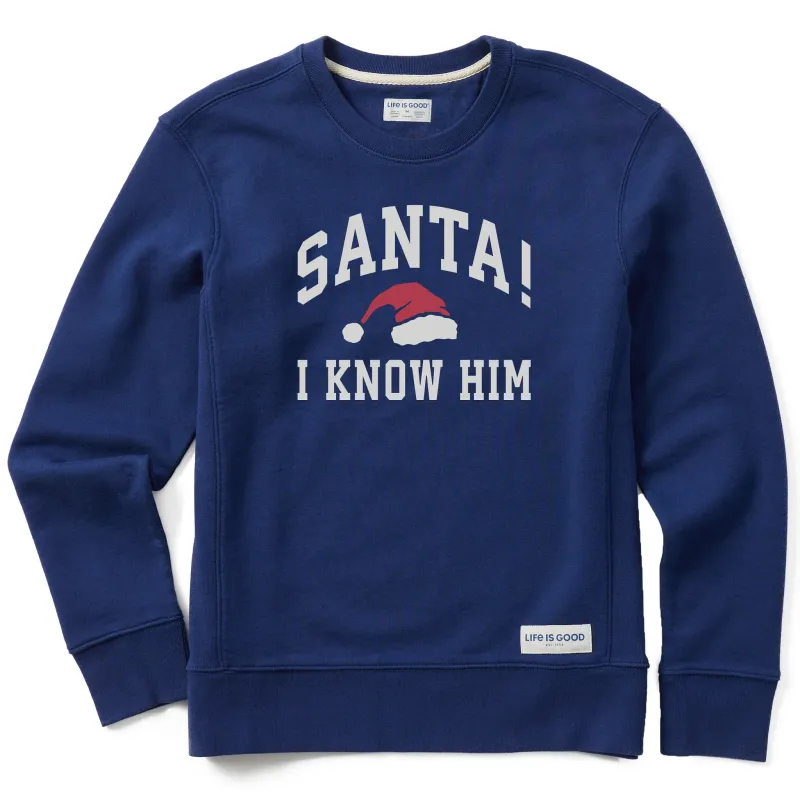 Women's Santa! I Know Him Arch Simply True Fleece Crew sold by Life is Good