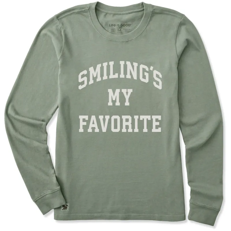 Women's Smiling's My Favorite Arch Long Sleeve Crusher Tee sold by Life is Good