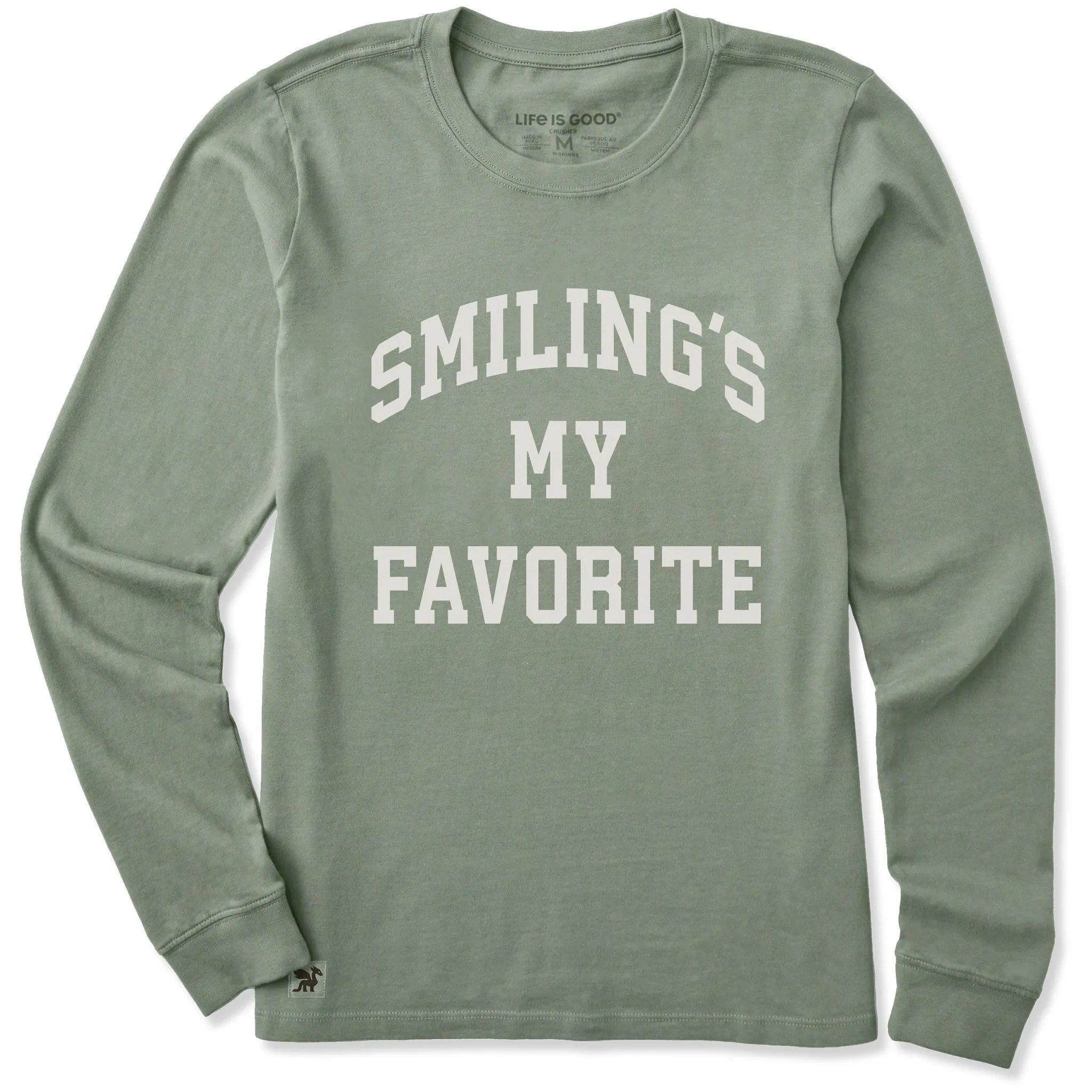 Women's Smiling's My Favorite Arch Long Sleeve Crusher Tee sold by Life is Good