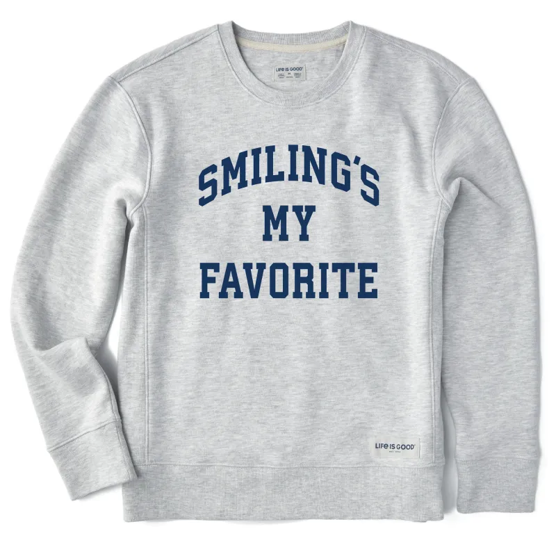 Women's Smiling's My Favorite Arch Simply True Fleece Crew sold by Life is Good