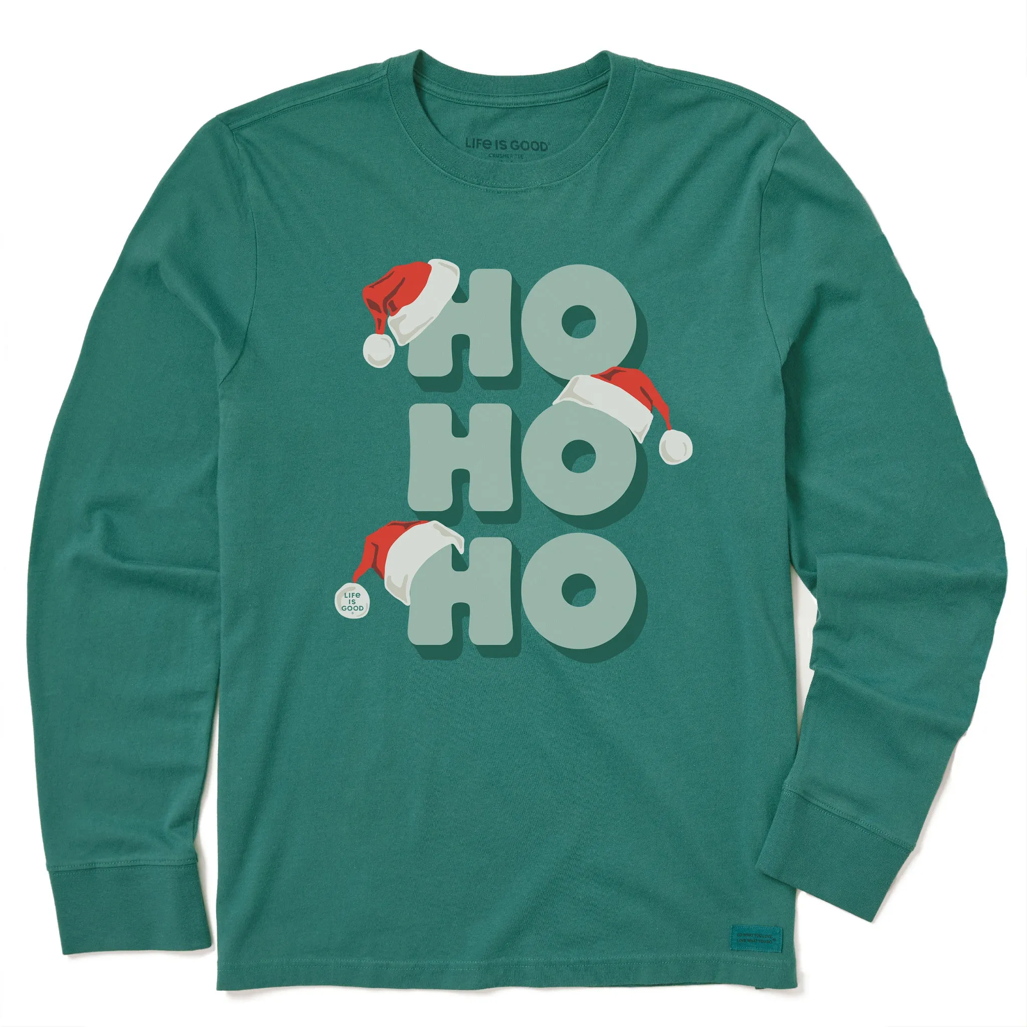 Men's Ho Ho Ho Stack Long Sleeve Crusher Tee sold by Life is Good