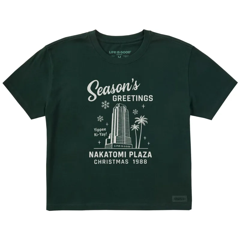 Women's Greetings from Nakatomi Plaza Short Sleeve Crusher Boxy Tee sold by Life is Good