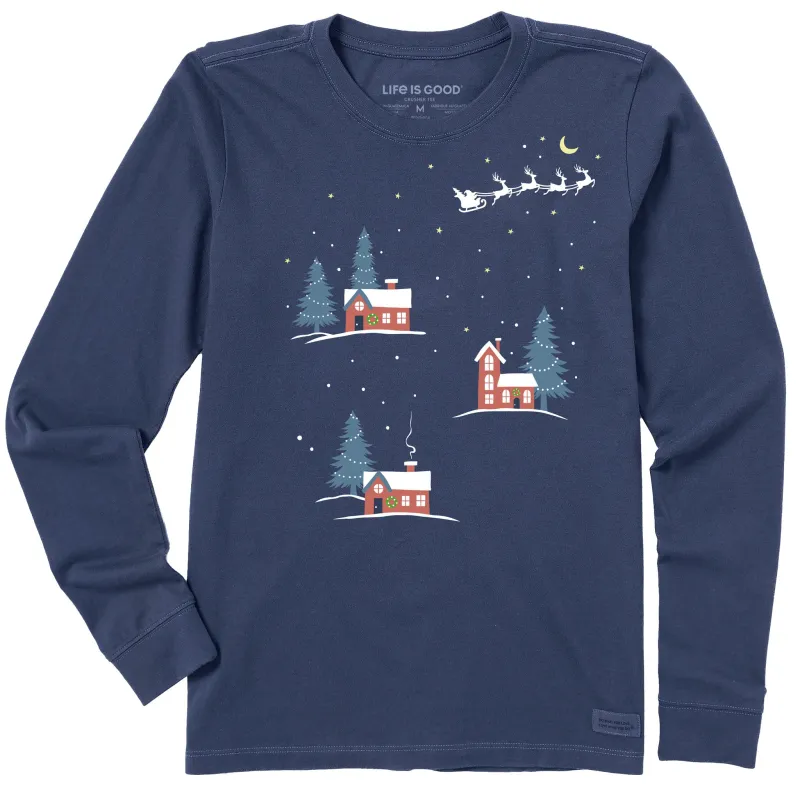 Women's Christmas Eve Village Long Sleeve Crusher Tee sold by Life is Good