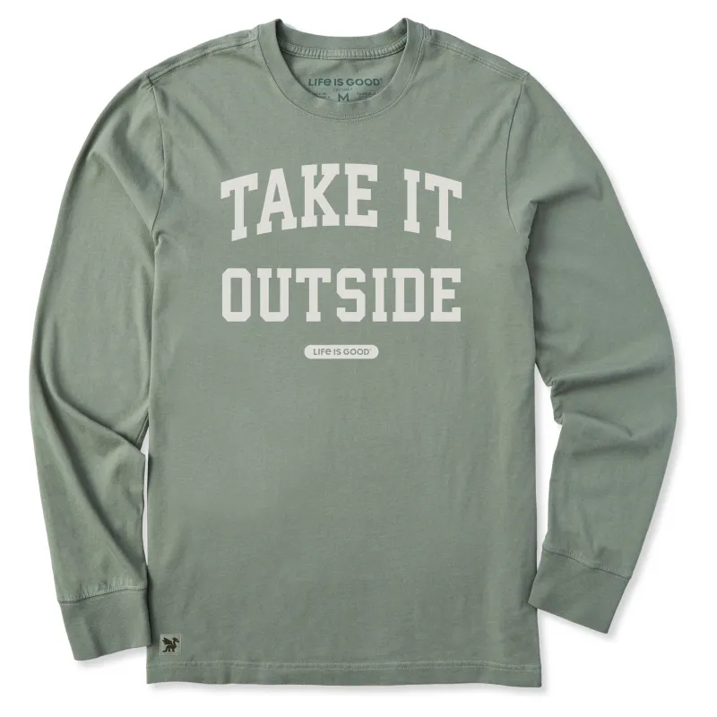 Men's Take it Outside Arch Long Sleeve Crusher Tee sold by Life is Good