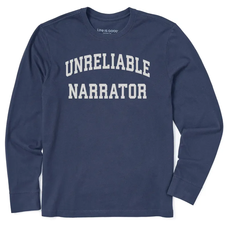 Men's Unreliable Narrator Arch Long Sleeve Crusher Tee sold by Life is Good