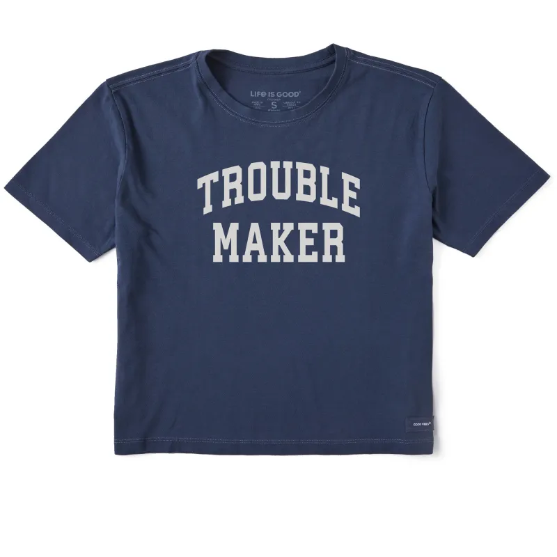 Women's Trouble Maker Arch Short Sleeve Crusher Boxy Tee sold by Life is Good