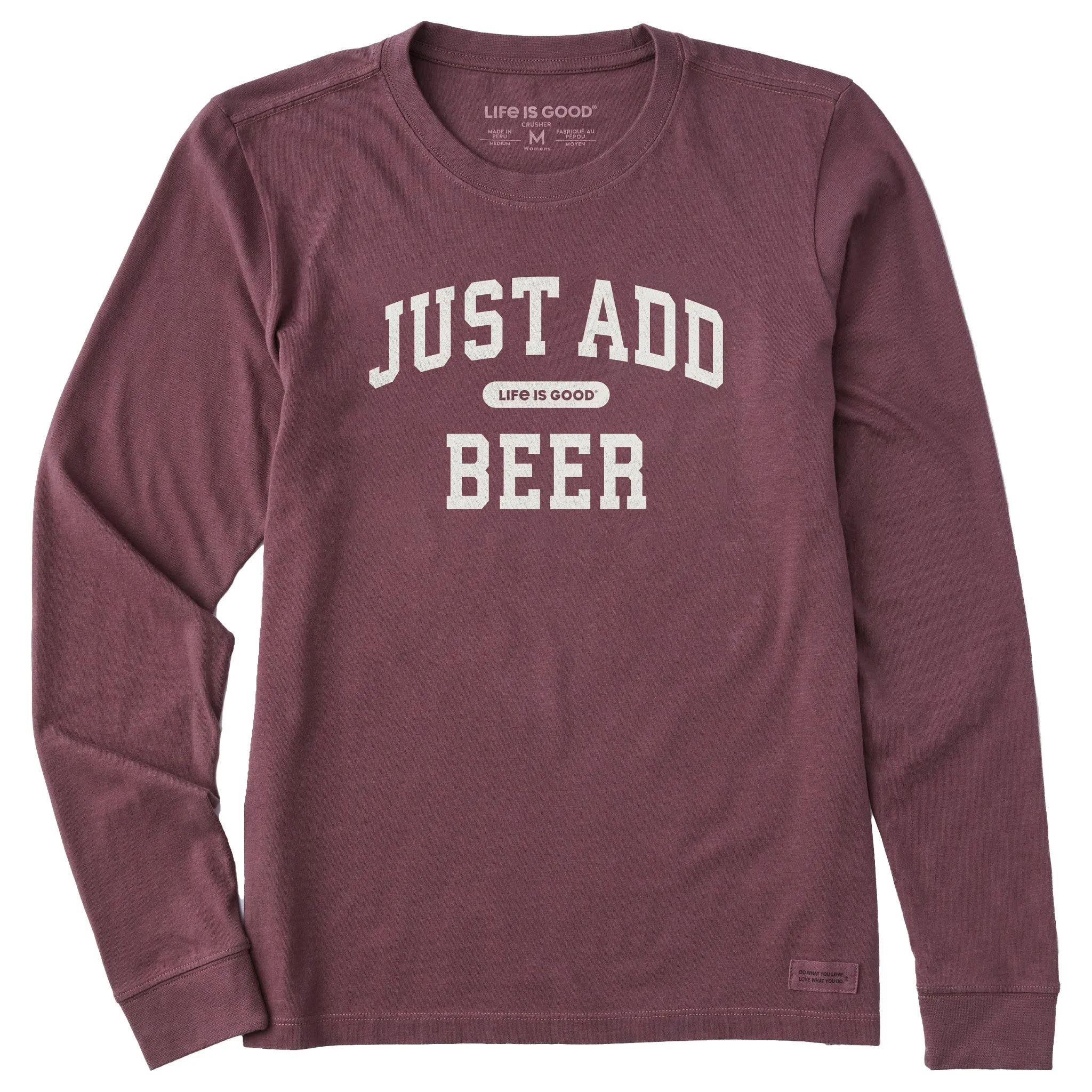 Women's Just Add Beer Arch Long Sleeve Crusher Tee sold by Life is Good