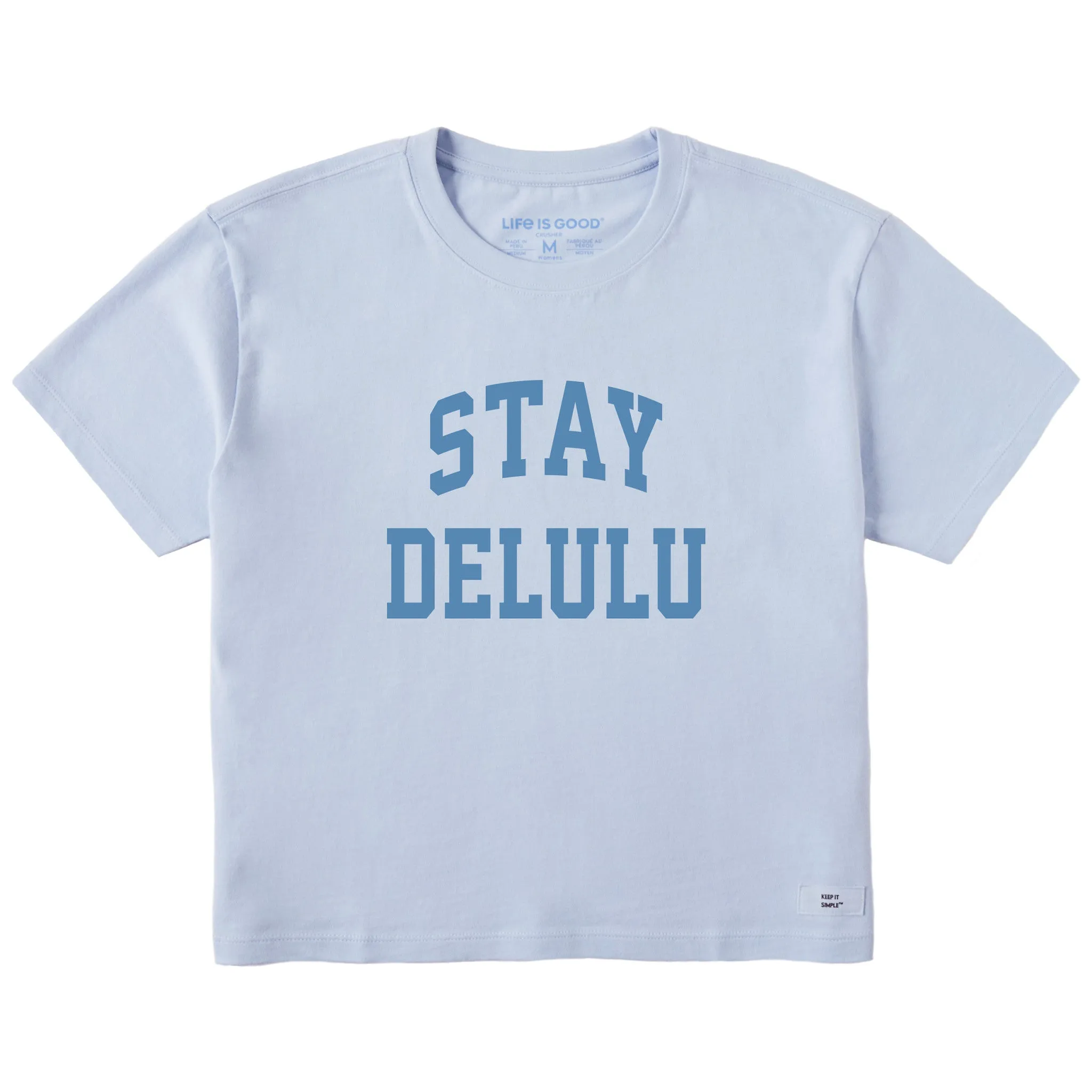 Women's Stay Delulu Arch Short Sleeve Crusher Boxy Tee sold by Life is Good