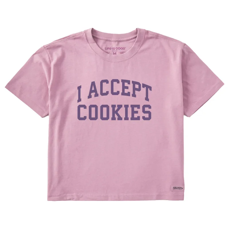 Women's I Accept Cookies Arch Short Sleeve Crusher Boxy Tee sold by Life is Good